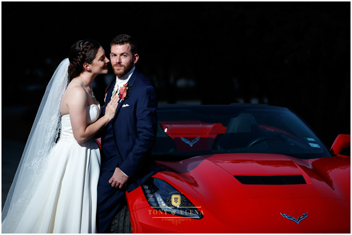 best wedding photographer in austin terrace club bride groom corvette flash