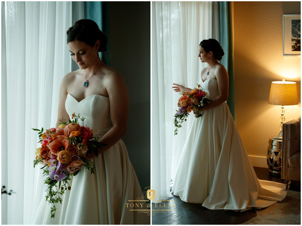 best wedding photographer in austin terrace club bride by window