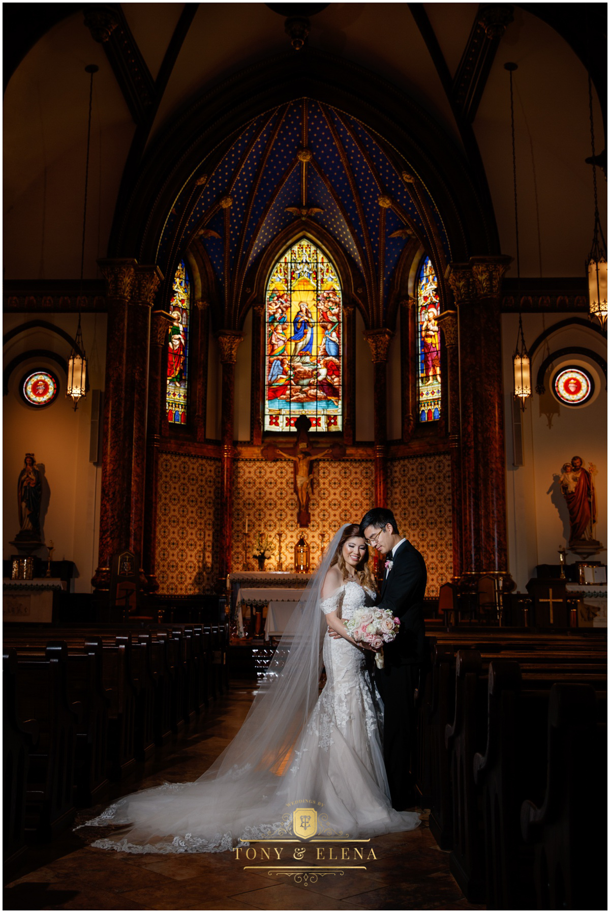 saint mary cathedral wedding photographer austin asian bride groom