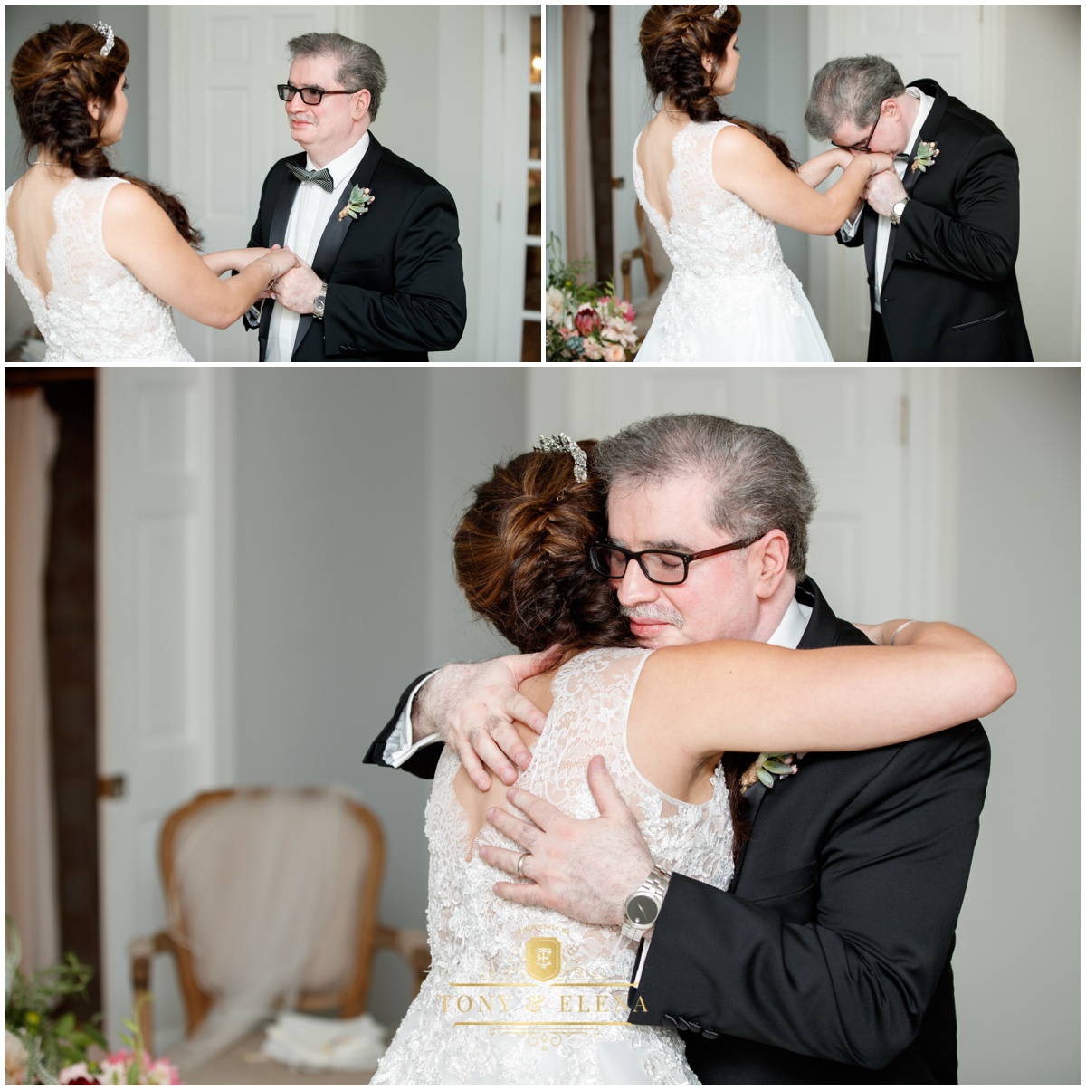 addison grove wedding photographer bride hugging dad