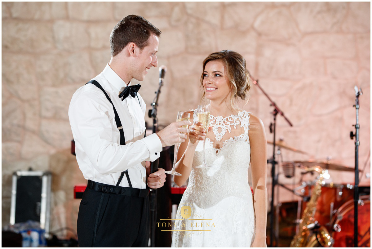 austin wedding photographer ivory oak bride groom toast