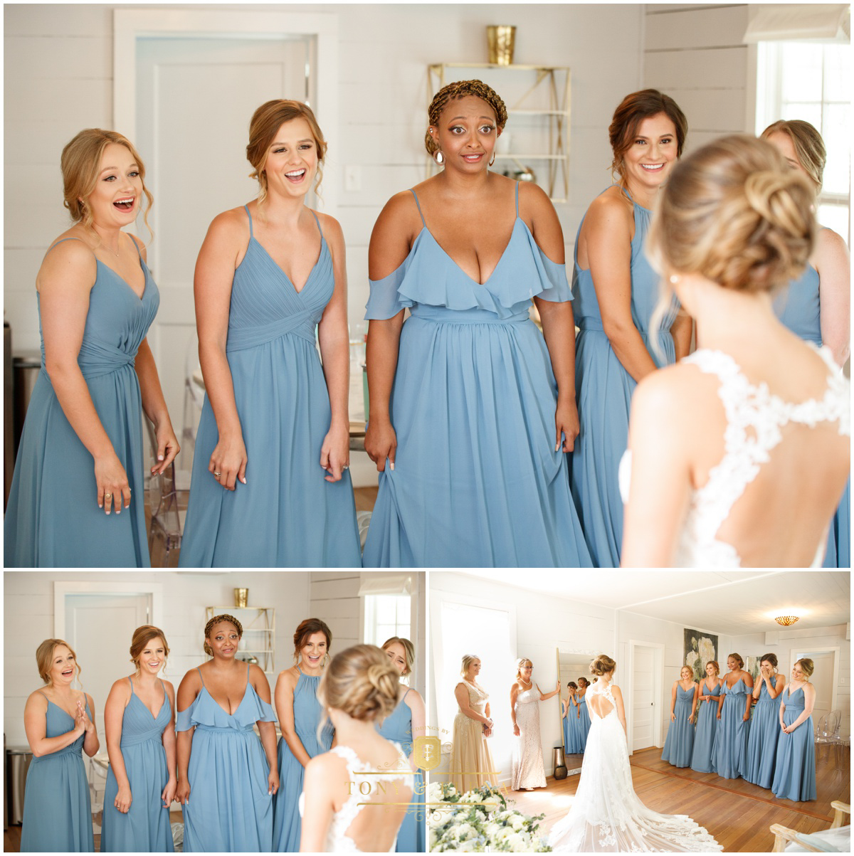 austin wedding photographer ivory oak bride reveal to bridesmaids