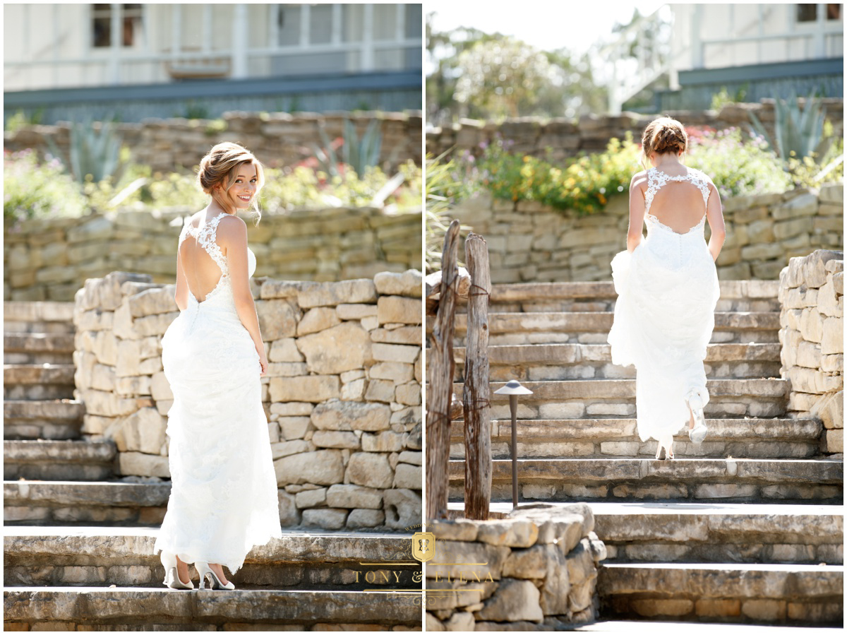 austin wedding photographer ivory oak bride walking up steps