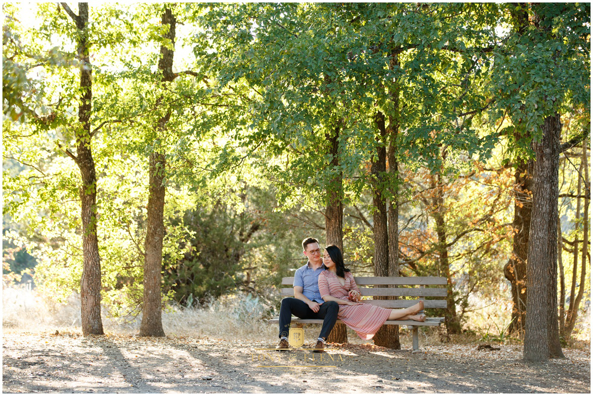 austin engagement session mckinney falls bride groom park bench