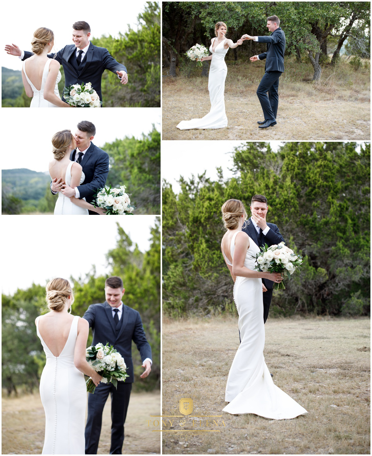 Austin wedding photographer terrace club bride groom first look collage