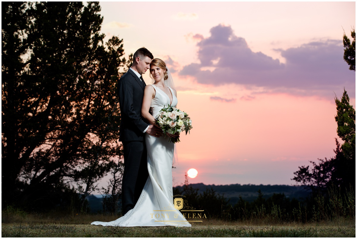 Austin wedding photographer terrace club bride groom full length sunset