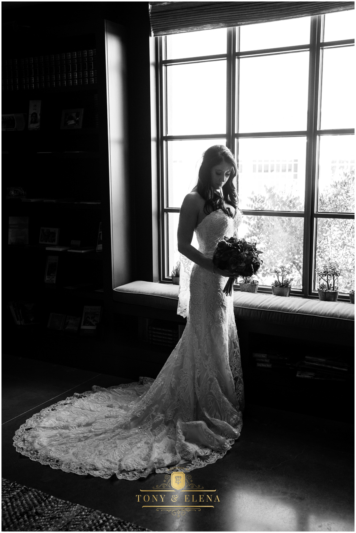 austin wedding photographer bride next to window