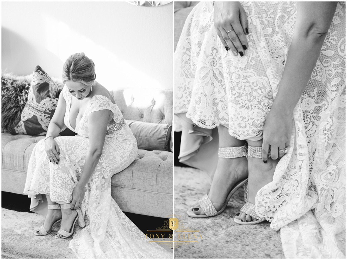 austin wedding photographer terrace club wedding photographer bride putting on shoes